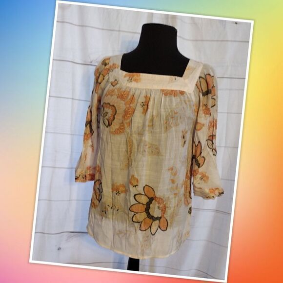 💕LC Lauren Conrad Boho Blouse 3/4 Sleeve Size Medium - Picture 1 of 4